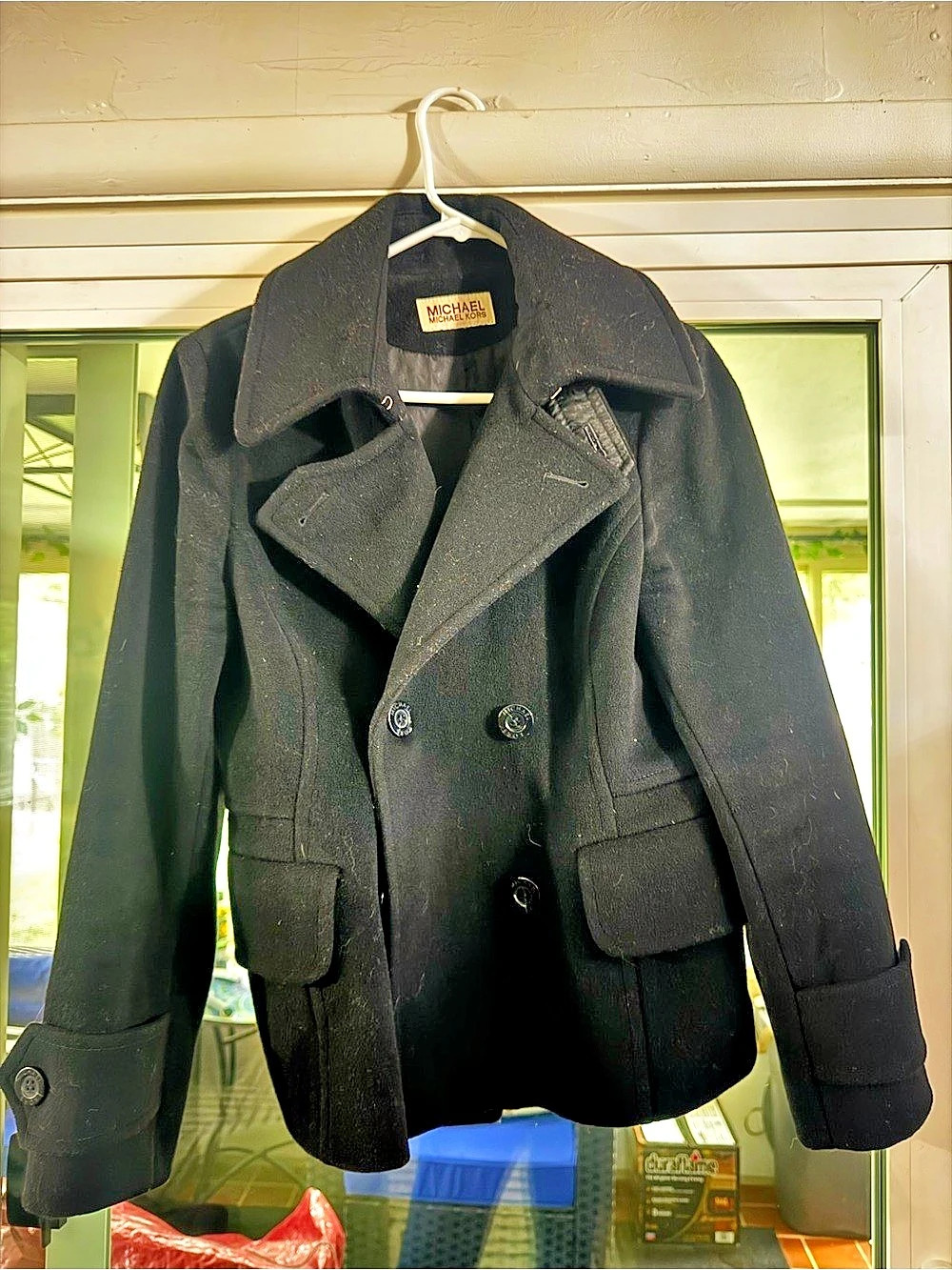 Michael Kors Wool Blend Double-Breasted Peacoat Women's Black Pea Coat